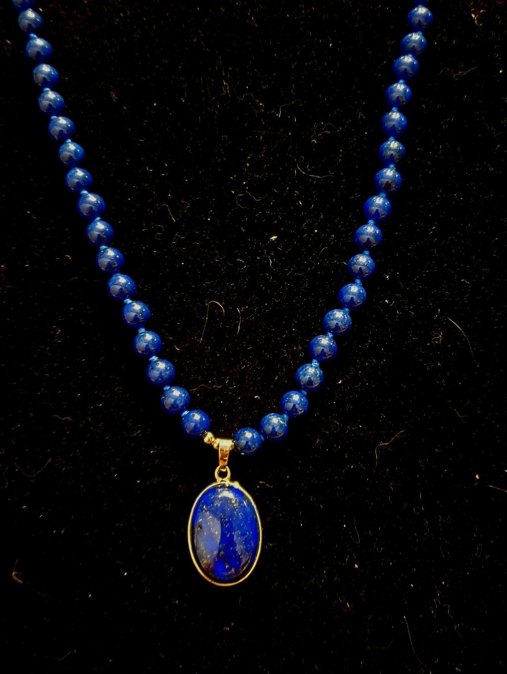 NEW Egyptian LAPIS LAZULI Hand-knotted BEADS & Oval Pendant, 22" Long, Gorgeous!